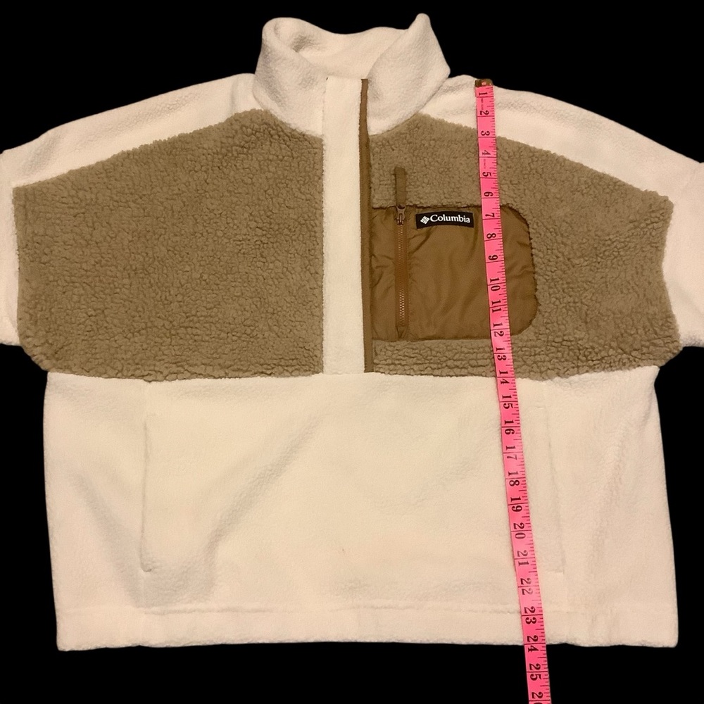 Columbia Cream and Olive Green Sherpa Fleece Pullover - Picture 9 of 11